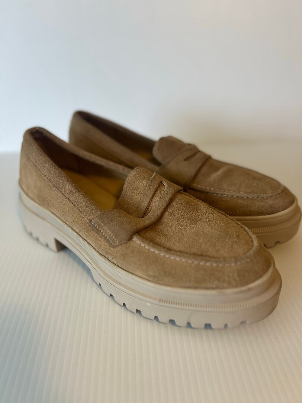 Patina Portland Leather Zoe Chunky Suede Penny Loafers Tan Taupe Women’s 10